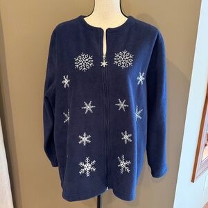CC Hughes Women's Fleece Zip-up Navy & White Snowflake Cardigan, Size 1X
